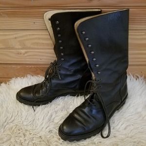 Black leather lace up combat boot